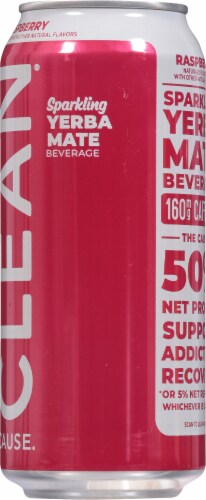 Clean Cause® Raspberry Sparkling Yerba Mate Energy Drink Perspective: right