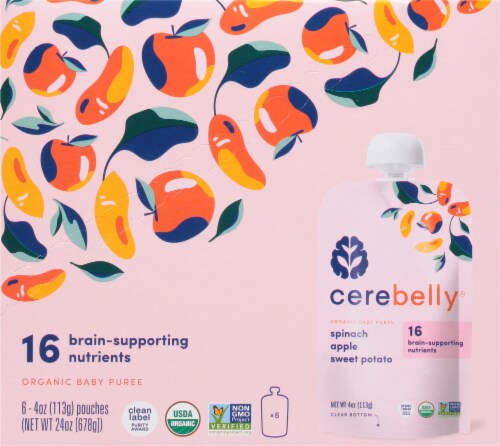 Cerebelly Organic Spinach Apple Sweet Potato Baby Food Puree Perspective: right