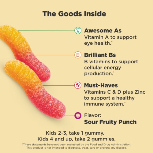 OLLY Kids Multivitamin Fruit Punch Flavor Gummy Worms Supplement Perspective: right