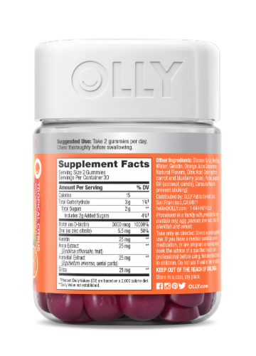 Olly Tropical Citrus Flavored Heavenly Hair Supplement Gummies Perspective: right