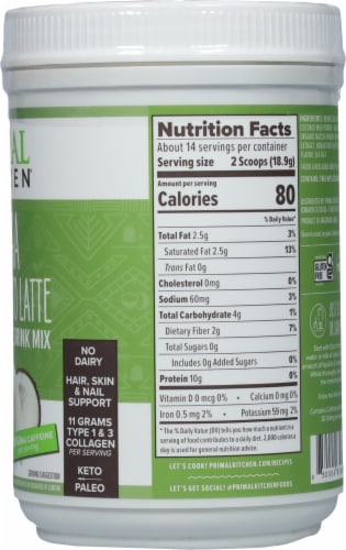 Primal Kitchen Matcha Collagen Keto Latte Collagen Peptide Drink Mix Perspective: right