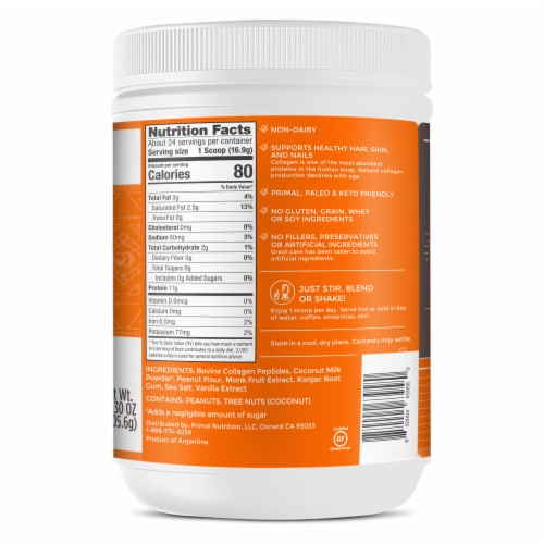 Primal Kitchen Collagen Fuel Peanut Butter Collagen Peptide Drink Mix Perspective: right