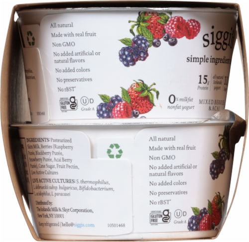 Siggi's™ Simple Ingredient Skyr Mixed Berries & Acai Non-Fat Yogurt Perspective: right