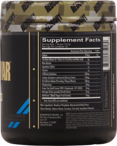 Redcon1  Total War Preworkout   Blue Lemonade Perspective: right