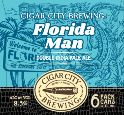 Cigar City Brewing® Florida Man™ Double India Pale Ale Craft Beer Cans Perspective: right