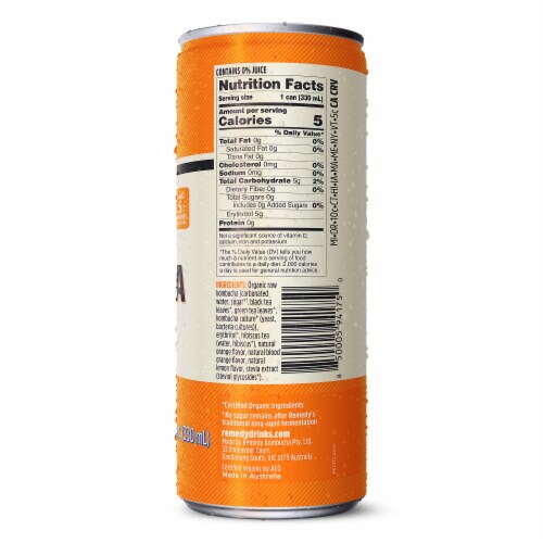 Remedy Orange Splash Flavored No Sugar Kombucha Perspective: right