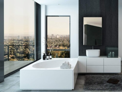 Hamilton Hills 24x36  Silver Vanity Mirror | Brushed Metal Frame | Rectangular or Square Perspective: right