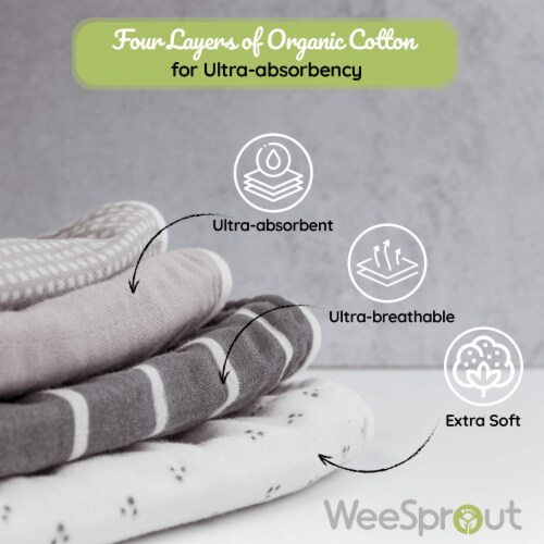 WeeSprout Unisex Organic Towel Cotton Burp Cloths, Ultra-Absorbent Layers, Neutral, Set of 4 Perspective: right