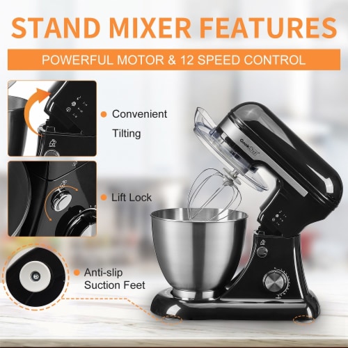 Geek Chef GSM45B Stainless Steel 4.8 Qt Bowl 12 Speed Baking Food Stand Mixer Perspective: right
