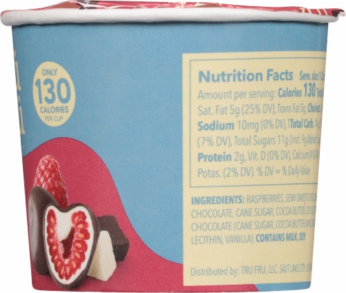 Tru Fru Nature's Raspberries Frozen Fresh in White & Dark Chocolate Single Serve Cup Perspective: right