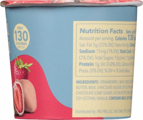 Tru Fru Nature's Strawberries Frozen Fresh in White and Milk Chocolate Single Serve Cup Perspective: right