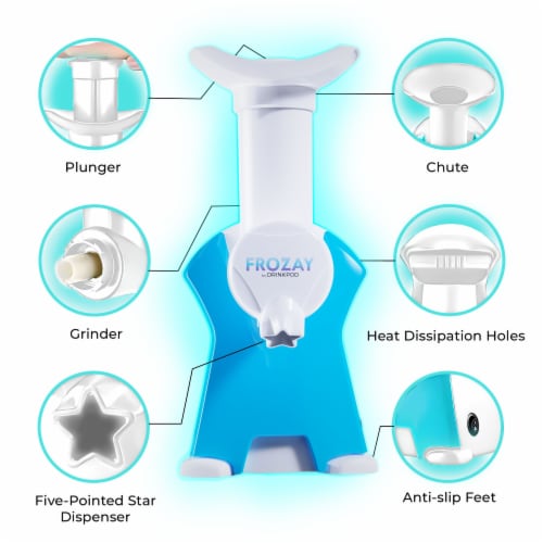 Frozay Dessert Maker 2.8 qt. Color Blue, Vegan Ice Cream & Frozen Yogurt Maker Soft Serve Des Perspective: right