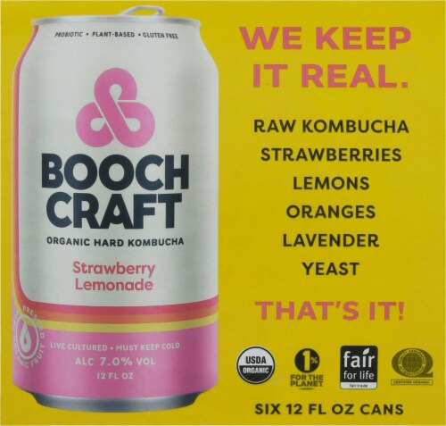 Boochcraft Strawberry Lemonade Hard Kombucha Organic Perspective: right