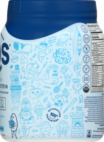 KOS® Organic Blueberry Muffin Blue Spirulina & Immunity Blend Plant Protein Powder Perspective: right
