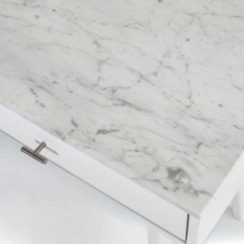 Viola 44  Rectangular Italian Carrara White Marble Writing Desk with White Legs Perspective: right