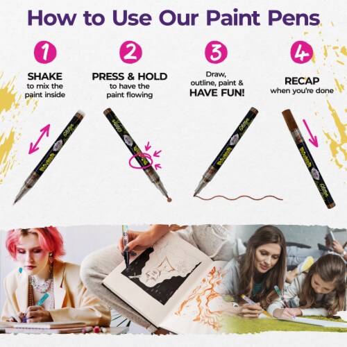 Pintar Glitter Paint Pens 14 Pack Acrylic Extra Fine Tip 0.7mm Perspective: right