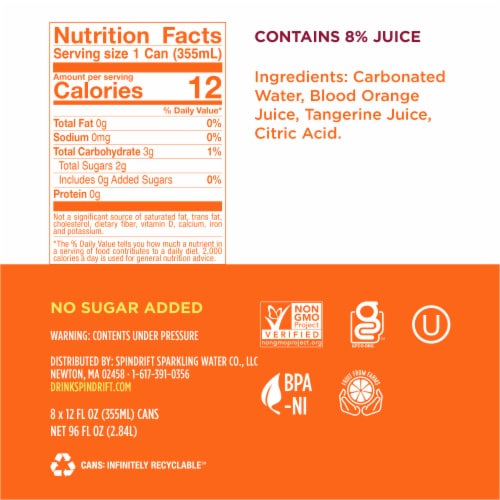 Spindrift® Blood Orange Tangerine Flavored Sparkling Water Cans Perspective: right