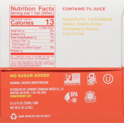 Spindrift® Peach Strawberry Sparkling Water Perspective: right