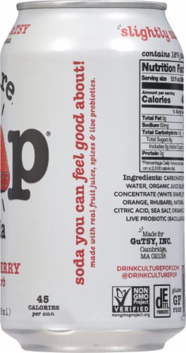 Culture Pop Strawberry & Rhubarb Probiotic Soda Perspective: right
