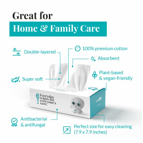 KubWipes 100% Natural Cotton Dry Wipes. Soft & Sensitive Cotton Tissues Pack of 6 - 360 Wipes Perspective: right