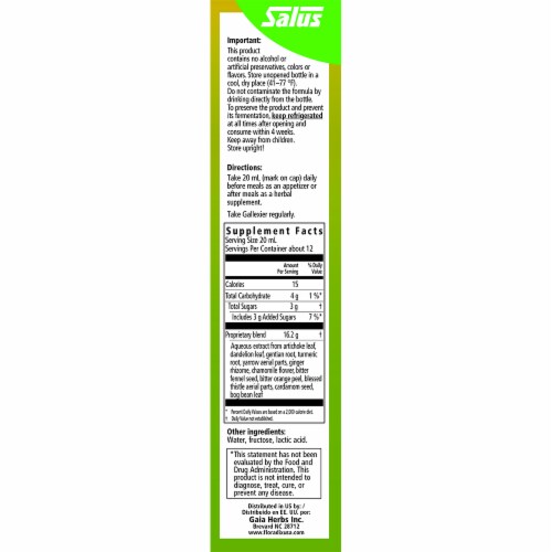 Floradix Gallexier Herbal Bitters Liquid Supplement Perspective: right
