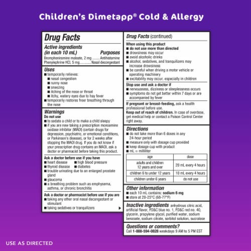 Children's Dimetapp® Cold & Allergy Relief Grape Liquid Perspective: right