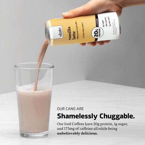 Slate Vanilla Latte High Protein Iced Coffee 11oz Perspective: right