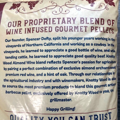 Almond Cabernet Cooking Pellets Red Wine Oak Blend Natural Knotty Wood 20lb Bag Perspective: right