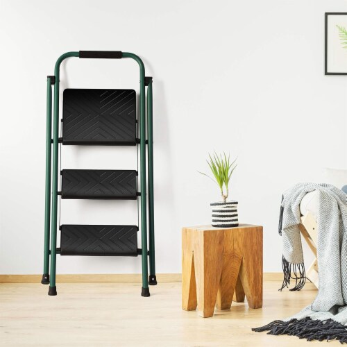 Delxo Non Slip 3 Step Stool Folding Steel Wide Step Ladder with Hand Grip Green 1 Piece Mariano s