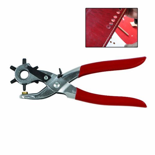 9  Rubber Gripped Carbon Steel 6 Size Revolving Leather Hole Punch Tool w/ Brass Perspective: right