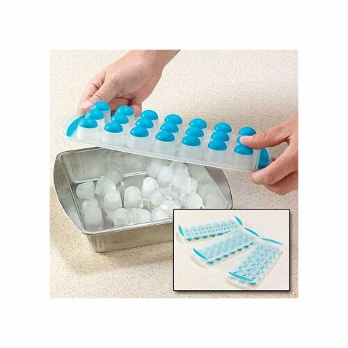 Pop-Out Silicone Ice Cube Tray with PP Lid - 4 Pack - Blue / Green