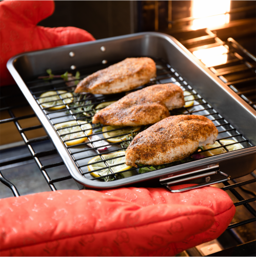 Chef Pomodoro Deluxe Large Carbon Steel Roasting Pan with U-Rack, 18.5 x  14.5-Inch, Extra-Large, Grey – The Ultimate Solution for Flawless Roasts