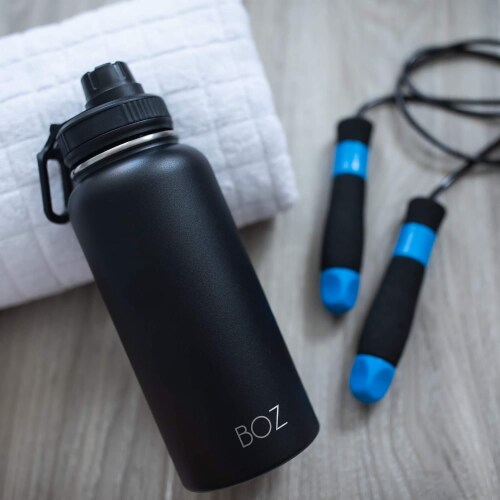 BOZ Stainless Steel Water Bottle XL - Two-Pack Bundle, Black / White, (1 L / 34oz) Wide Mouth Perspective: right