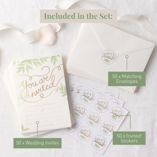Rileys & Co 50 Pack Wedding Invitation Cards with Envelopes and Stickers, Gold Foil 5x7" Perspective: right