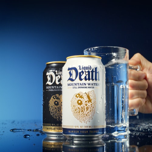 Liquid Death, Still Mountain Water, Real Mountain Source Perspective: right