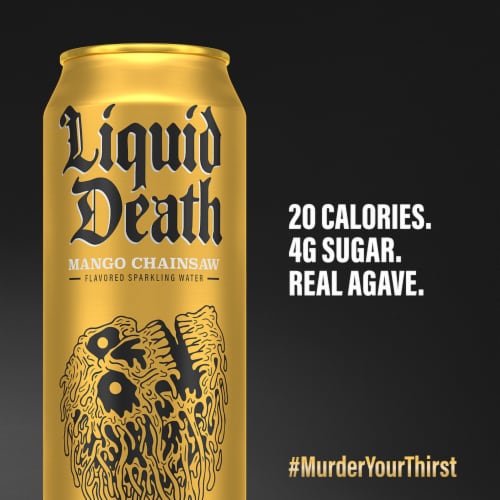 Liquid Death® Mango Chainsaw Flavored Sparkling Water Cans Perspective: right