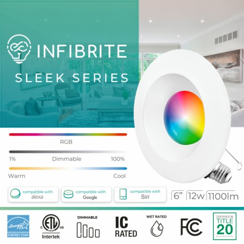 6 In. WiFi Smart 12W 1100LM Thin Recessed Retrofit LED Light/Google, Wet Rated (6 Pack) Perspective: right