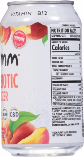 Humm Kombucha® Probiotic Peach Flavored Seltzer Water Cans Perspective: right