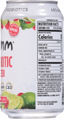 Humm Kombucha® Probiotic Raspberry Lime Flavored Seltzer Water Cans Perspective: right