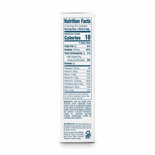 DripDrop® Lemon Lime Zero Sugar Fast Hydration Drink Mix Packets Perspective: right
