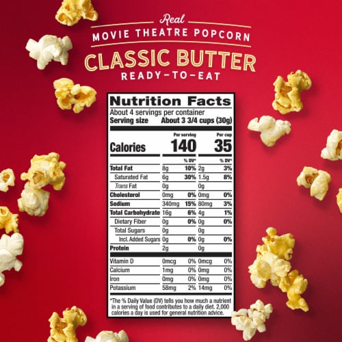 AMC Theatres Classic Butter Ready To Eat Popcorn Perspective: right