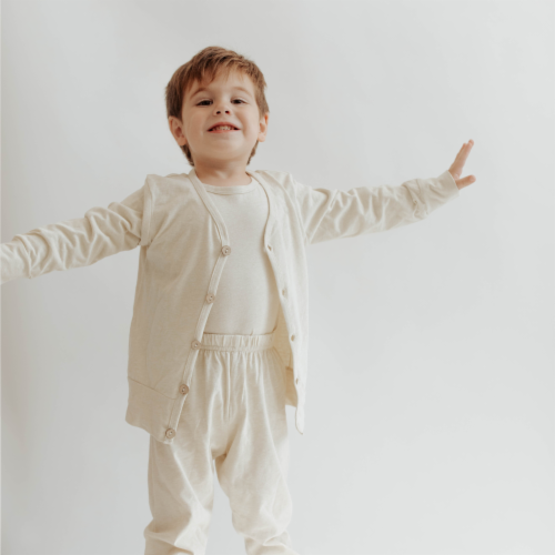 Organic Neutral Cardigan in Natural Undyed Cotton - 3-6M / Natural Perspective: right