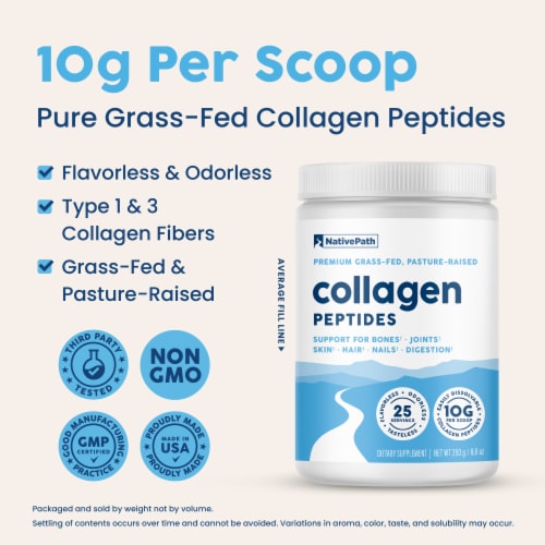 NativePath Collagen Peptides Powder, 250 g, 8.8 oz, 25 Servings Perspective: right