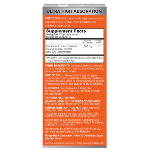 Qunol® Extra Strength Turmeric Ultra High Absorption Vegetarian Capsules 1000mg Perspective: right
