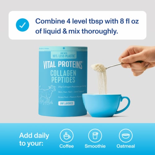 Vital Proteins Collagen Peptides for Skin, Hair, Nail & Joint Support 20g Collagen Unflavored Powder Perspective: right