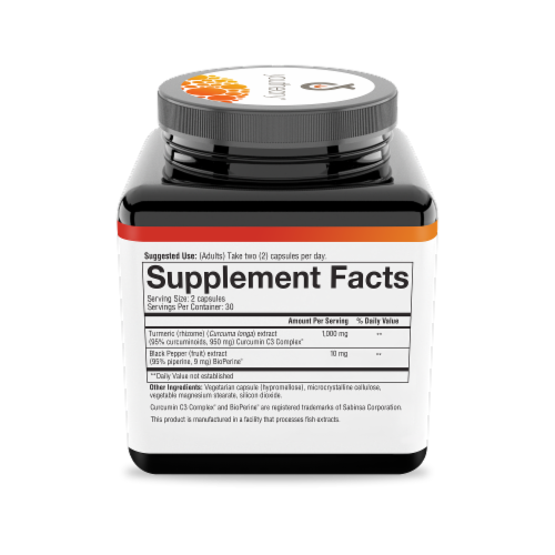 Youtheory® Extra Strength Formula Turmeric Dietary Supplement Capsules Perspective: right