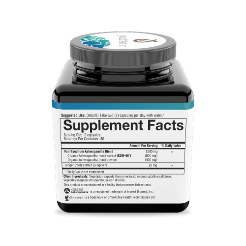 Youtheory® Ashwagandha Vegetarian Capsules 1000mg Perspective: right