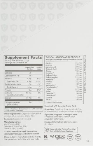 Vital Proteins Dairy Free Coconut Collagen Creamer Packets Perspective: right