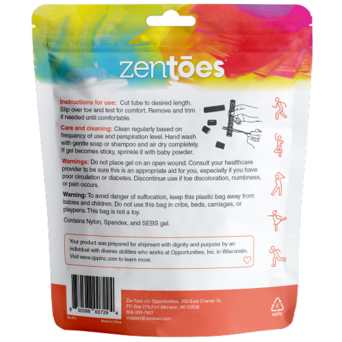 ZenToes Open Toe Tubes Fabric Gel Lined Sleeves Protect Corns, Blisters - 5 Pack (Large) Perspective: right