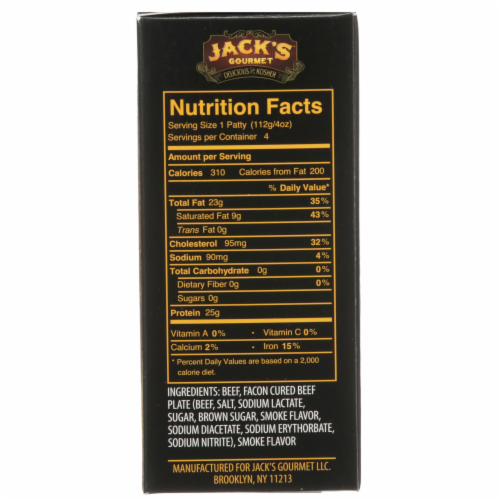 Jack’s Gourmet Delicious and Kosher Facon Burger Patties Perspective: right